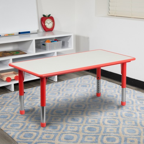 Photo 1 of 23.625''W x 47.25''L Rectangular Red Plastic Height Adjustable Activity Table with Grey Top .LEGS ONLY for sale