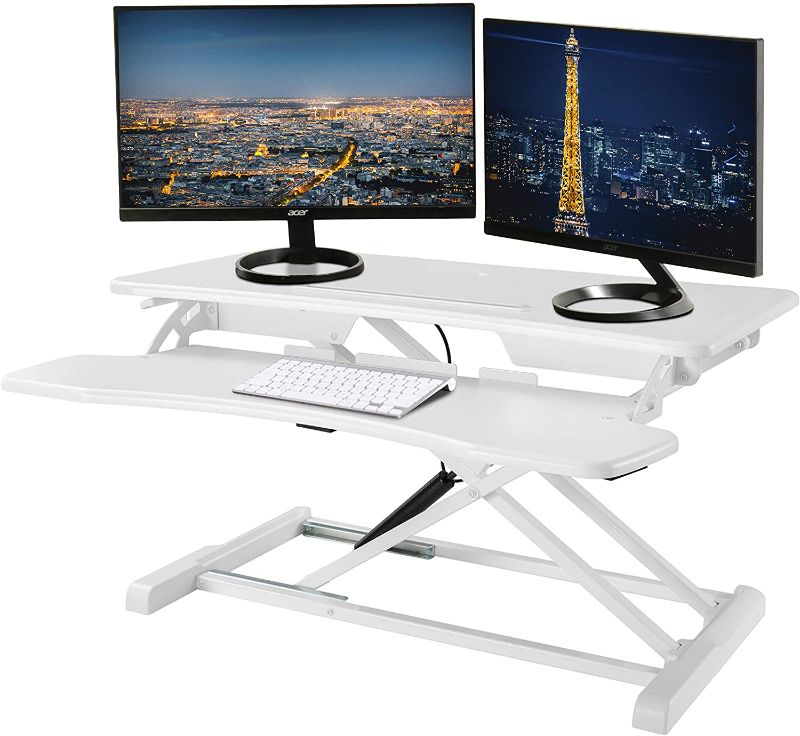 Photo 1 of EleTab Standing Desk Converter fits Dual Monitor in White Finish, 32"
