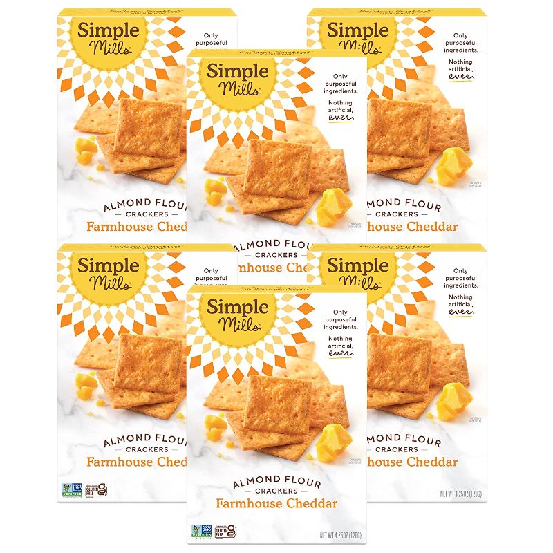 Photo 1 of Simple Mills Almond Flour Crackers, Farmhouse Cheddar, Gluten Free, Flax Seed, Sunflower Seeds, Corn Free, Good for Snacks, Made with whole foods, 6 Count (Packaging May Vary)
best sell by 09/15/2021