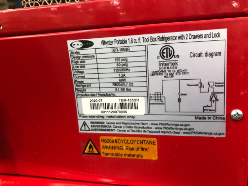 Photo 5 of 1.8 cu.ft. Tool Box Mini Fridge with 2 Drawers and Lock                                                                                       ********has dents in sides and back also dose not cool**********