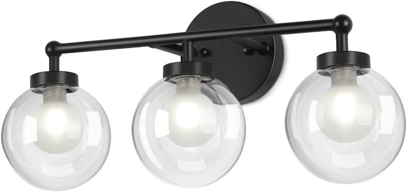 Photo 1 of 3-Light Bathroom Vanity Light, OOWOLF 11W 5000K Indoor Wall Vanity Light Fixtures, LED Make-up Mirror Front Light, Two-Layer Glass lampshades, Matte Black
