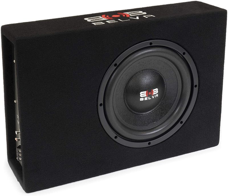 Photo 1 of Belva 600 Watt Peak Shallow-Mount 10-inch Amplified Loaded Subwoofer Box
