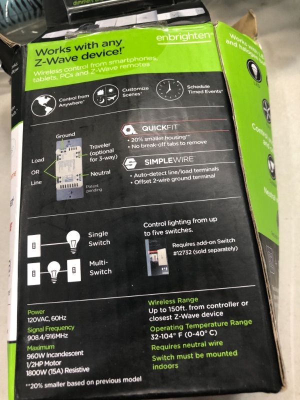 Photo 2 of Enbrighten Almond Z-Wave Plus Smart Light Switch with QuickFit and SimpleWire, 3-Way Ready, Compatible with Alexa, Google Assistant, ZWave Hub Required,...
