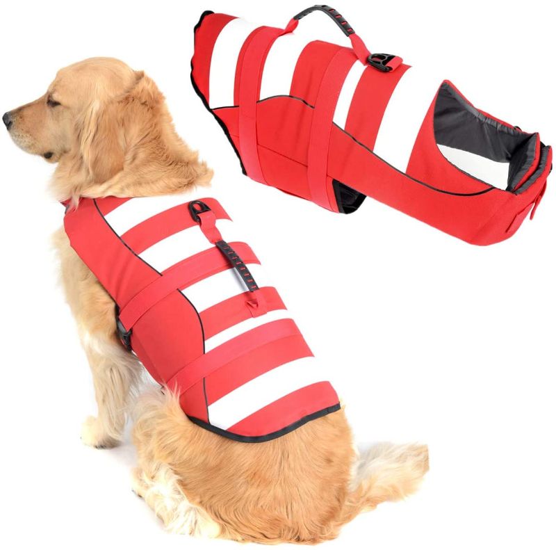 Photo 1 of High Visibility Small Dog Life Jacket Safety Vests for Swimming, Superior Buoyancy & Rescue Handle (XS (Chest Girth: 13"-14.2"), Bright Red)
