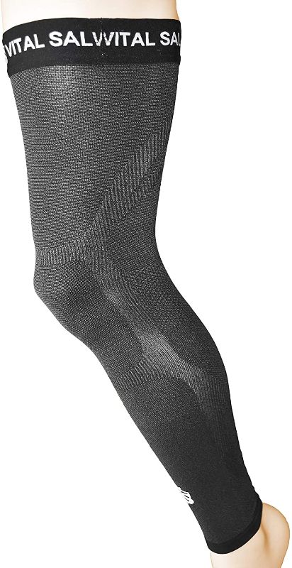 Photo 1 of VITAL SALVEO Germanium Recovery Compression Sports Full Leg Sleeve Length Thigh Calf Long Knee Sleeve Support Tight Basketball Men Women Dark Grey(1 PC)-XXL
