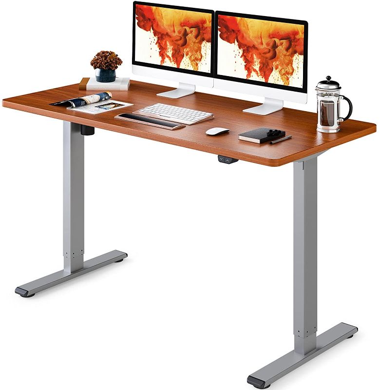 Photo 2 of Flexispot Adjustable Desk 55 x 28 Inches Stand Up Desk Workstation Electric Height Adjustable Standing Desk with Splice Board Classic (Gray Frame + 55 in Mahogany Top)
