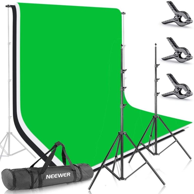 Photo 1 of Neewer 8.5ft X 10ft/2.6M X 3M Background Stand Support System with 6ft X 9ft/1.8M X 2.8M Backdrop(White,Black,Green) for Portrait,Product Photography and Video Shooting
