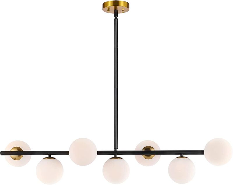 Photo 1 of BAODEN 7-Lights Modern Sputnik Chandelier with Globe White Glass Lampshade Mid Century Farmhouse Pendant Light Fixture for Dining Kitchen Island Bedroom Lighting (Gold/Black)
