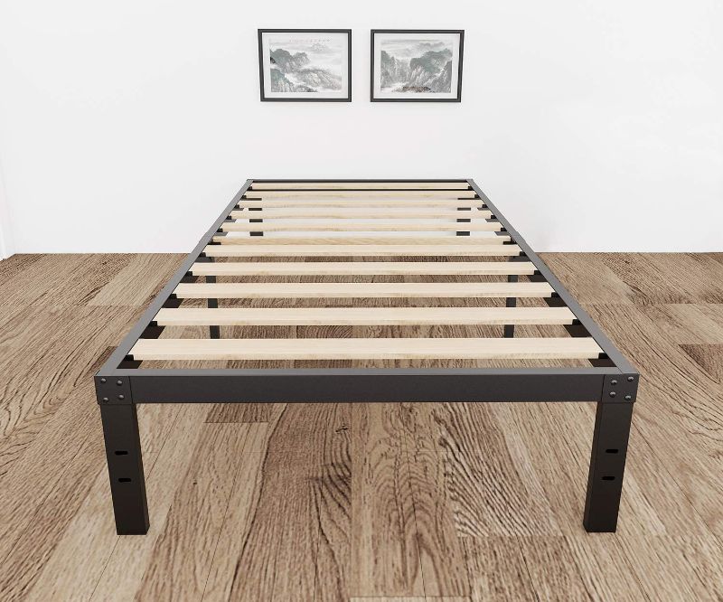 Photo 1 of 3800lbs Heavy Duty,14 Inch Steel & Wooden Slat Support Reinforced Platform Bed Frame,Mattress Foundation/No Box Spring Needed/Easy Assembly/Noise Free,Twin/Full/Queen/King/California King (Twin XL)
