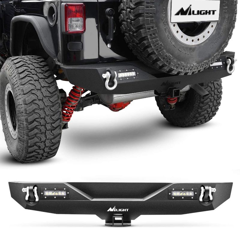 Photo 1 of Nilight - JK-52A Rear Bumper Compatible for 2007-2018 Jeep Wrangler JK,Rock Crawler Bumper with Hitch Receiver & 2X Upgraded 40W LED Lights Off Road Textured Black
