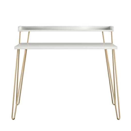 Photo 1 of Ameriwood Home Haven Retro Riser, Desk, White with Gold Legs