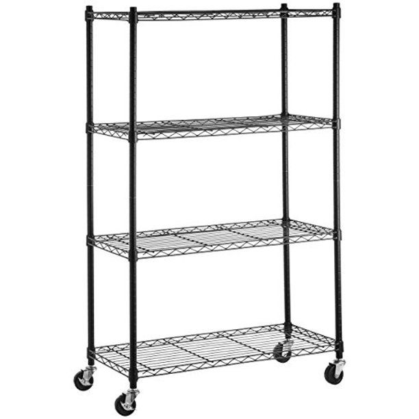 Photo 1 of AmazonBasics 4-Shelf Shelving Unit on 3'' Casters, Black  (36L x 14W x 57.75H)