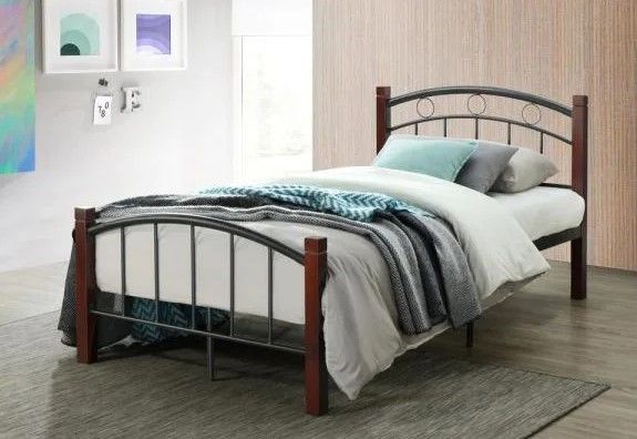 Photo 1 of Complete Twin Metal Bed with Headboard, Footboard and Mahogany Wood Posts  35 in. H x 42 in. W x 79.65 in. 