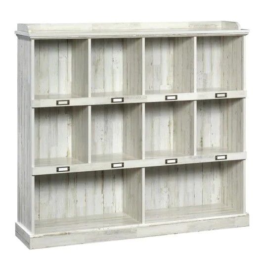 Photo 1 of 47.5 in. White Plank Faux Wood 11-shelf Standard Bookcase with Cubes
