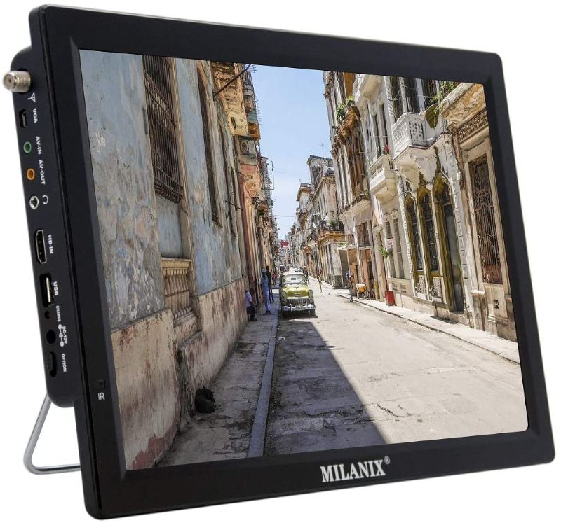 Photo 1 of Milanix 14.1" Portable Widescreen LED TV with HDMI, VGA, MMC, FM, USB/SD Card Slot, Built in Digital Tuner, AV Inputs, and Remote Control
