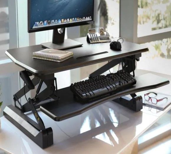 Photo 1 of Seville Classics AIRLIFT 35.4" Gas-Spring Height Adjustable Standing Desk Converter Workstation, Steel (OFF65807)