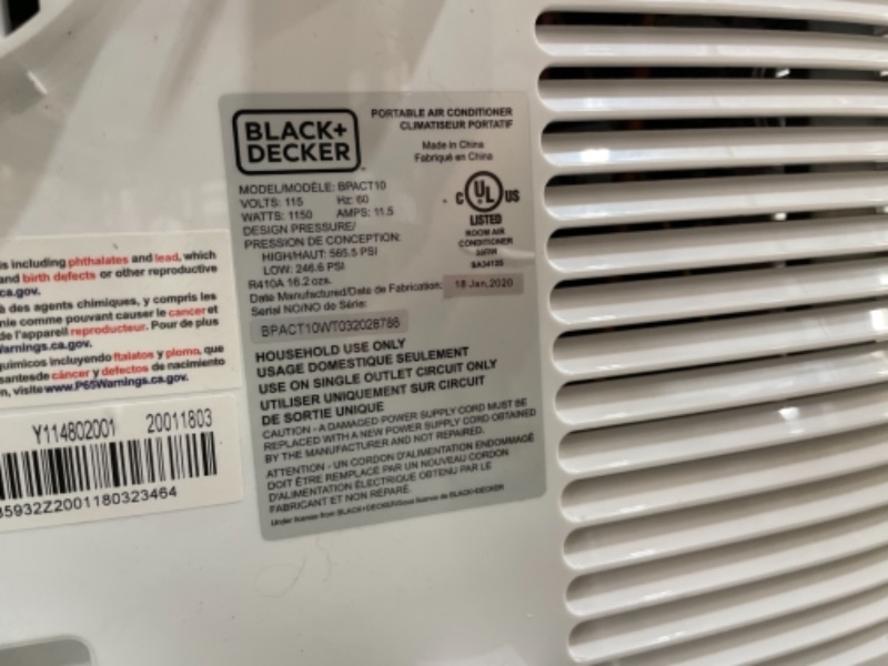 Photo 4 of Black+decker BPACT10WT 10,000 BTU Portable Air Conditioner with Remote