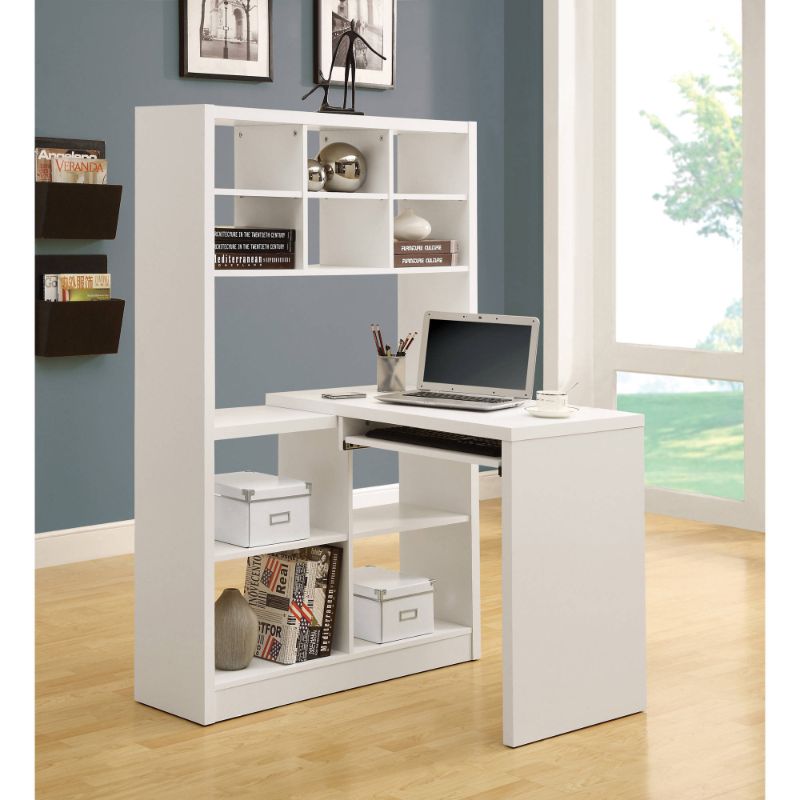 Photo 1 of Monarch Hollow-Core Left or Right Facing Corner Desk with Hutch - White