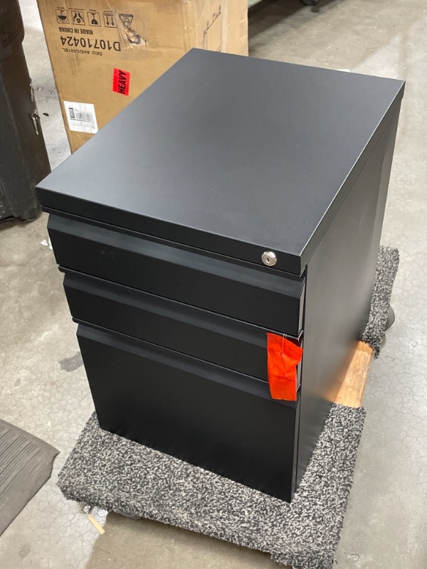 Photo 2 of DEVAISE 3 Drawer Mobile File Cabinet with Lock, Under Desk Metal Filing Cabinet for Legal/Letter/A4 File, Fully Assembled Except Wheels, Black
