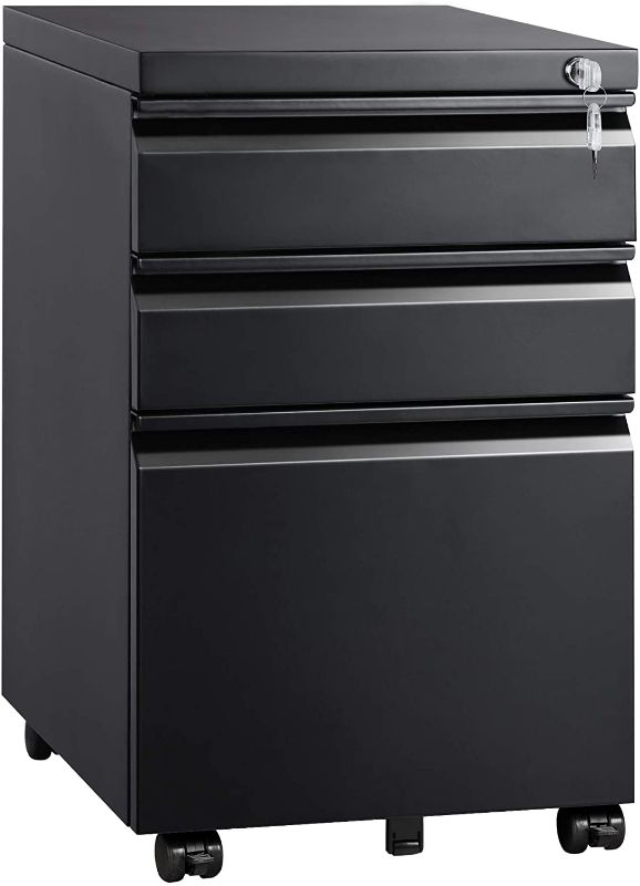 Photo 1 of DEVAISE 3 Drawer Mobile File Cabinet with Lock, Under Desk Metal Filing Cabinet for Legal/Letter/A4 File, Fully Assembled Except Wheels, Black
