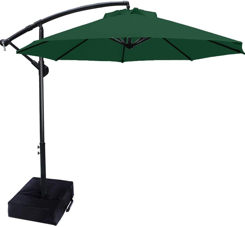 Photo 1 of ABCCANOPY Patio Umbrellas Cantilever Umbrella Offset Hanging Umbrellas 10 FT Outdoor Market Umbrella with Crank & Cross Base for Garden, Deck, Backyard, Pool and Beach, 12+ Colors (Forest Green)
