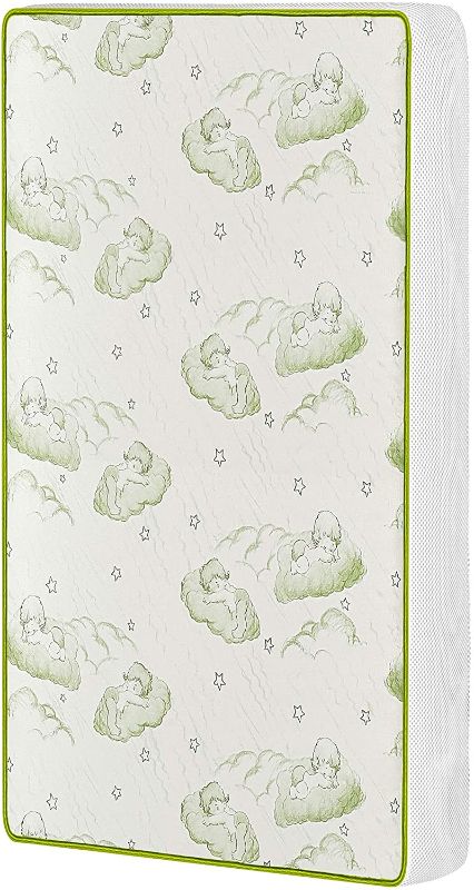 Photo 1 of Dream on Me Breathable Two-Sided 3" Square Corner Play Yard Mattress (White/Green)