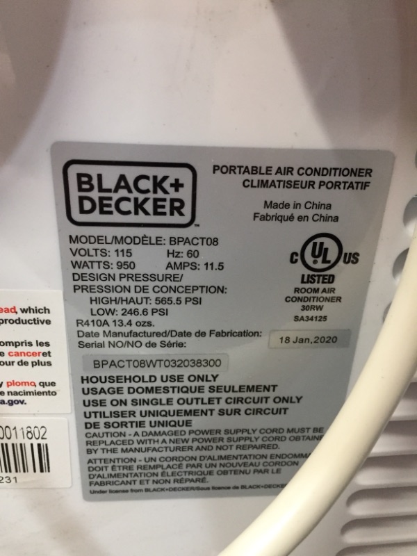 Photo 4 of BLACK+DECKER BPACT08WT Portable Air Conditioner with Remote Control, 5,000 BTU DOE (8,000 BTU ASHRAE), Cools Up to 150 Square Feet, White