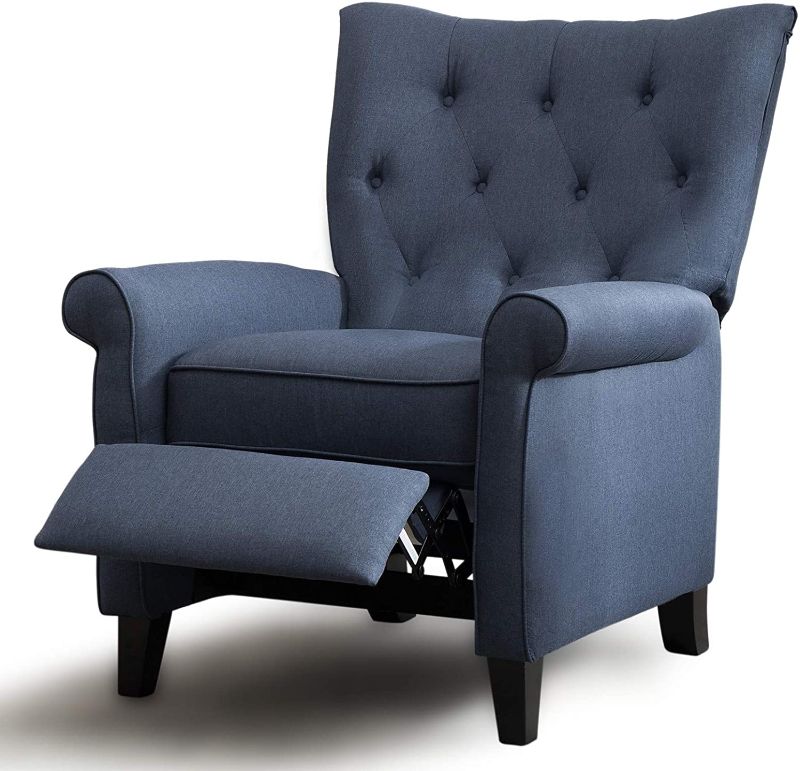 Photo 1 of ANJ Elizabeth Push Back Recliners Compact Roll Arm Wingback Accent Chairs for Living Room, Mid-Century Manual Single Sofa (Navy Blue)