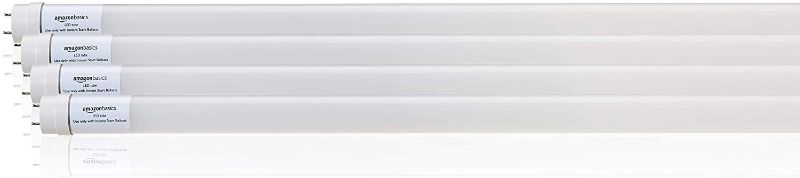 Photo 1 of Amazon Basics Commercial Grade LED Tube Light, 5000K, 14W T8 Compatible, Plug and Play, Daylight, 4-Foot, 4-Pack