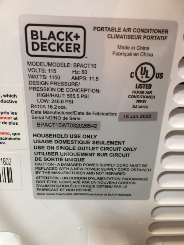 Photo 10 of Black+decker BPACT10WT 10,000 BTU Portable Air Conditioner with Remote