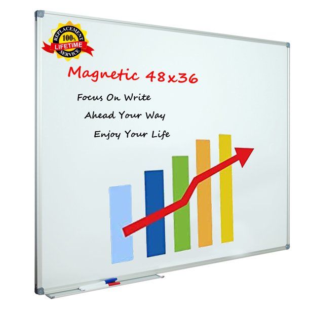 Photo 1 of X Board Magnetic Whiteboard/Dry Erase Board, 48 IN x36 IN Aluminum Frame White Boards with Marker Tray & 3 Dry Erase Markers & 8 Push Pin Magnets for Home, Office and School