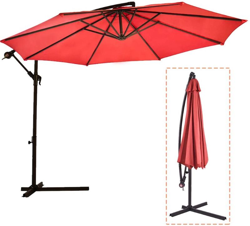 Photo 1 of 9 ft Patio Umbrella Offset Hanging Umbrella Outdoor Market Umbrella (Red)