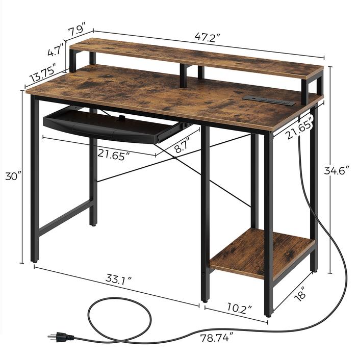 Photo 1 of Rolanstar Computer Desk with Power Outlet, Keyboard Tray and Monitor Stand 47 Inch