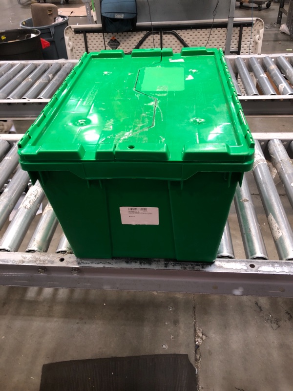 Photo 2 of Akro-Mils 39120 Industrial Plastic Storage Tote with Hinged Attached Lid (21-Inch L by 15-Inch W by 12-Inch H) - Green