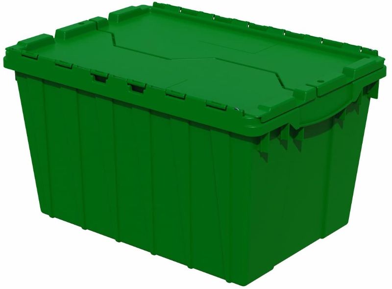 Photo 1 of Akro-Mils 39120 Industrial Plastic Storage Tote with Hinged Attached Lid (21-Inch L by 15-Inch W by 12-Inch H) - Green