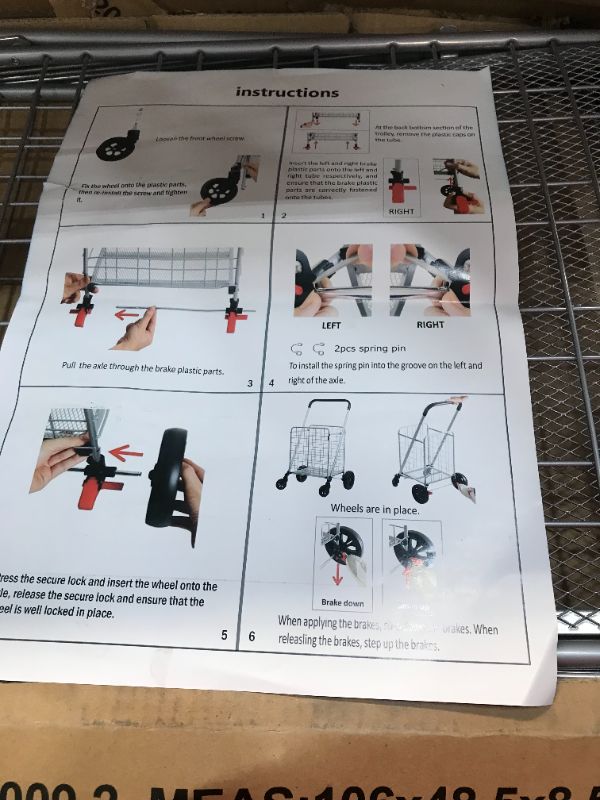 Photo 5 of Grocery Shopping Cart with Heavy Duty Swivel Wheels, Folds Flat with Wide Cushion Handle Bar, Mesh Bottom and Brake System