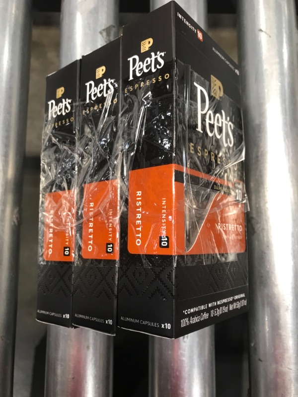 Photo 1 of Peet's Coffee Espresso Capsules Ristretto, Intensity 10, 10 Count Single Cup Coffee Pods Compatible with Nespresso Original Brewers pack of 3.
best by 07/31/2021
