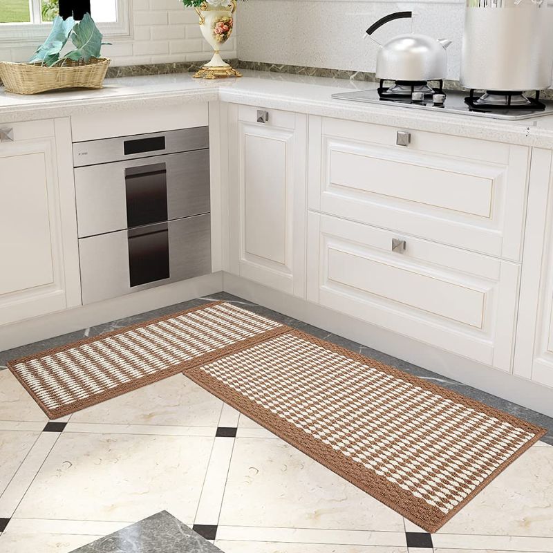 Photo 1 of Kitchen Rugs and Mats Non Skid Washable, Absorbent Runner Rugs for Kitchen, Front of Sink, Hallway , Laundry (Brown, 17"x 32"+17"x 32")
