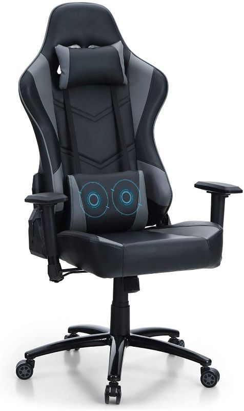 Photo 1 of PHI VILLA Video Gaming Chair - with Massager,Ergonomic Racing Computer Game Desk Chair with Adjustable Height and Backrest for Adult and Teens,Maximum Load Bearing up to 300 lbs,Grey