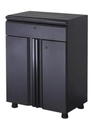 Photo 1 of Regular Duty Welded 24-Gauge Steel 1-Drawer 2-Door Garage Base Cabinet in Black (24 in. W x 33 in. H x 16 in. D)