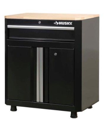 Photo 1 of Ready-to-Assemble 24-Gauge Steel 1-Drawer 2-Door Garage Base Cabinet in Black (28 in. W x 33 in. H x 18 in. D)