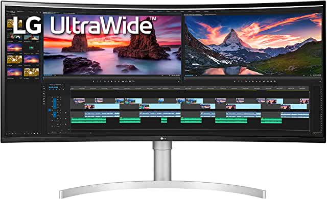 Photo 1 of LG - 38” UltraWide 21:9 Curved WQHD+ Nano IPS HDR Monitor with Thunderbolt 3 and G-SYNC Compatibility - Silver