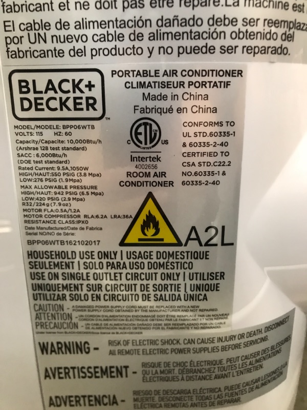 Photo 3 of BLACK+DECKER BPP06WTB Portable Air Conditioner with Remote Control