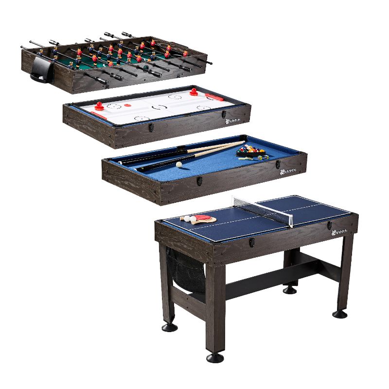 Photo 1 of MD Sports 54" 4 in 1 Combo Game Table, Foosball, Slide Hockey, Table Tennis, Pool, Accessories Included, Brown