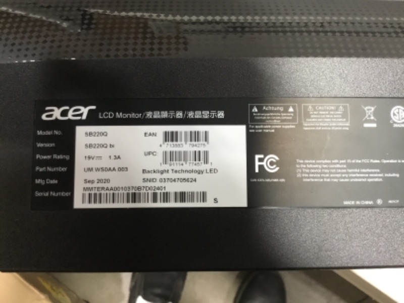 Photo 3 of Acer Sb220q Bi 21.5" Full HD (1920 x 1080) IPS Ultra-Thin Zero Frame Monitor