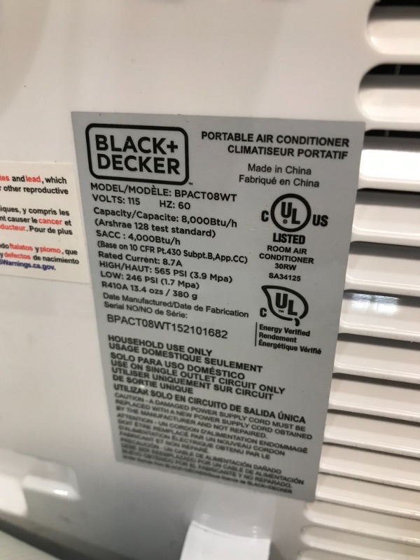 Photo 2 of BLACK+DECKER™ 8,000 BTU Portable Air Conditioner