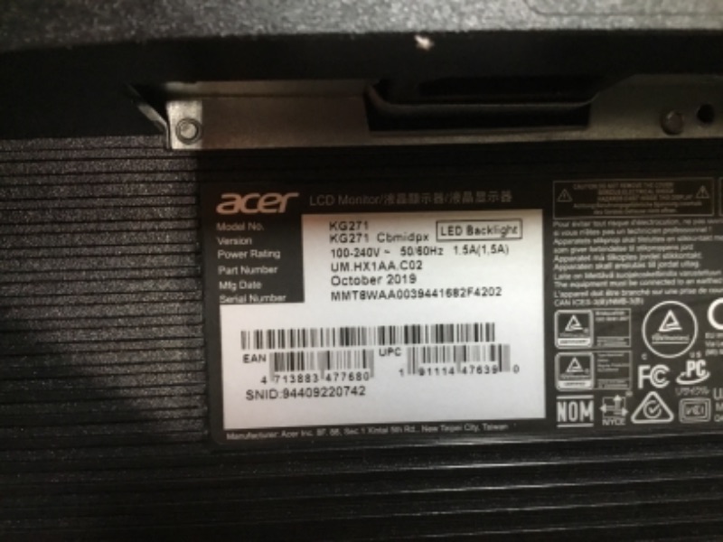 Photo 3 of Acer® KG1 27" FHD Refurbished Monitor, VESA® Mount, KG271 Cbmidpx