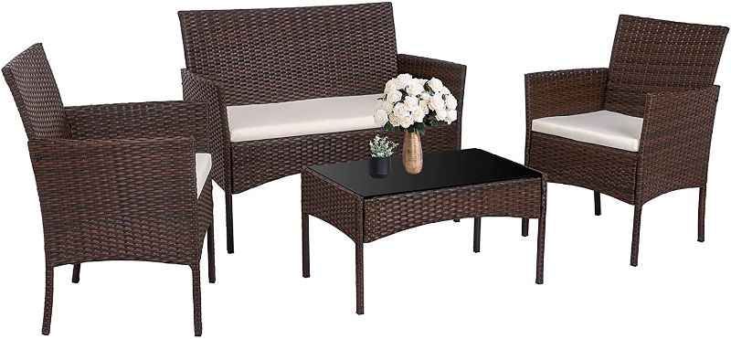 Photo 1 of 
Walsunny 4 Pieces Outdoor Patio Furniture Sets Rattan Chair Wicker Set,Outdoor Indoor Use Backyard Porch Garden Poolside Balcony Furniture?Brown?