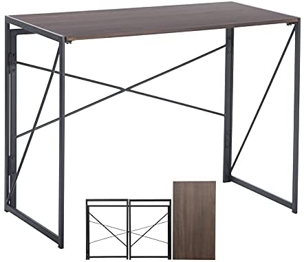 Photo 1 of Writing Computer Desk Modern Simple Study Desk Industrial Style Folding Laptop Table for Home Office Notebook Desk Dark Brown Desktop Black Frame