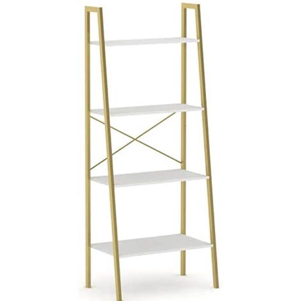 Photo 1 of BAHOM Ladder Shelf Ladder-Shaped Bookcase Stand Rack Book Rack Storage Shelves 4 Tier,White Gold